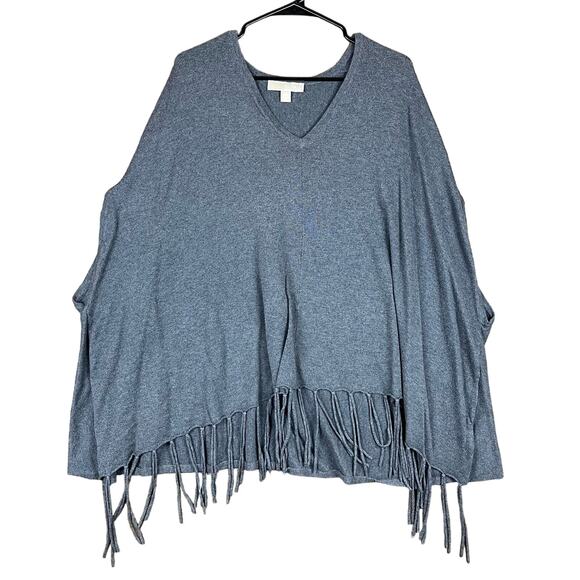 Michael Kors Womens Shawl Gray Shrug Poncho Fringe Knitted S/M - Picture 1 of 12